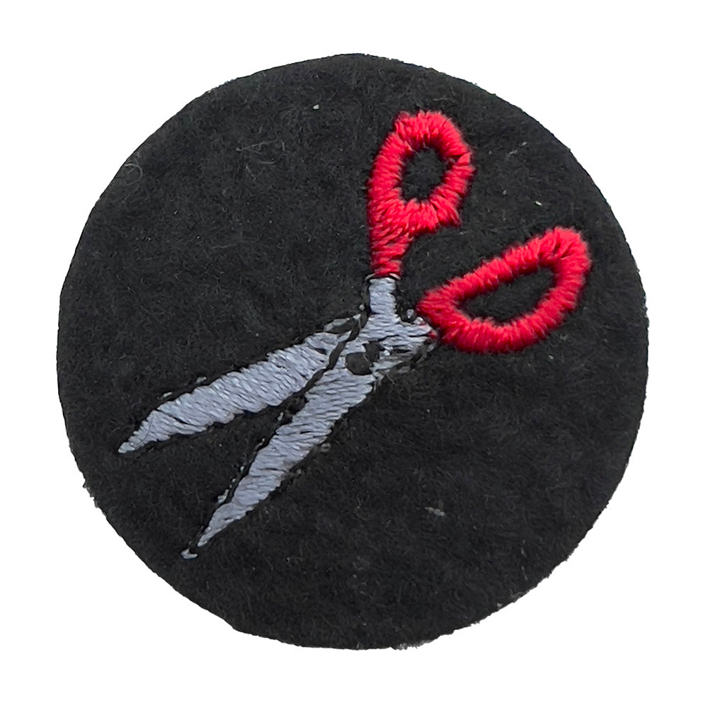 Dressmaking scissors embroidered pin badge