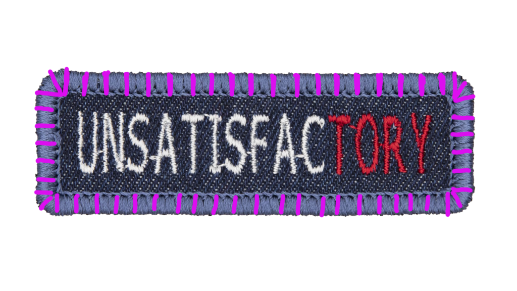 The Unruly Stitch embroidered patch with lines showing position of hand stitching to attach patch invisibly